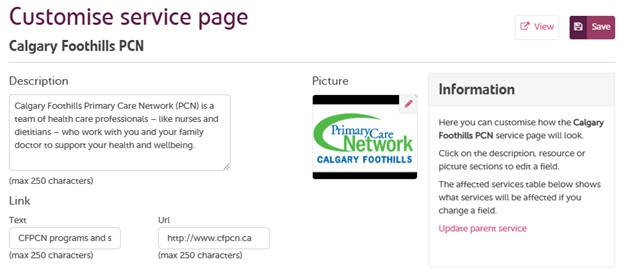 Customize service page edit view Customize service page edit view
